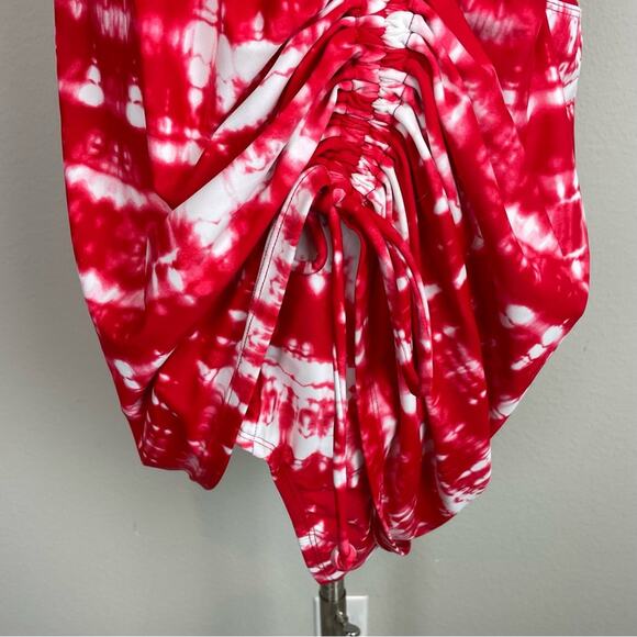 Cacique Red White Tie Dye Abstract Print  One pIece Swimsuit 44DD - Picture 5 of 10